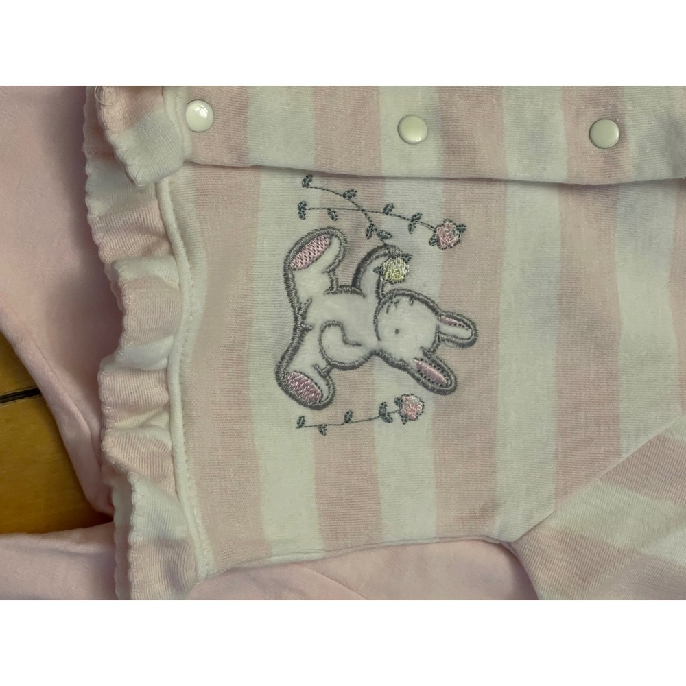 VTG Carters Baby Girl 3PC Set Sleep Gown Cardigan Footed Pants Pink Bunny 0-3M - Picture 4 of 9